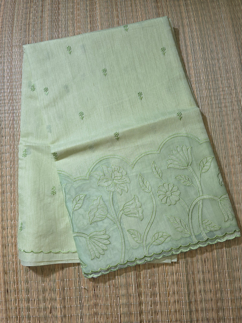 Pure Linen Saree with Beautiful Applique Work