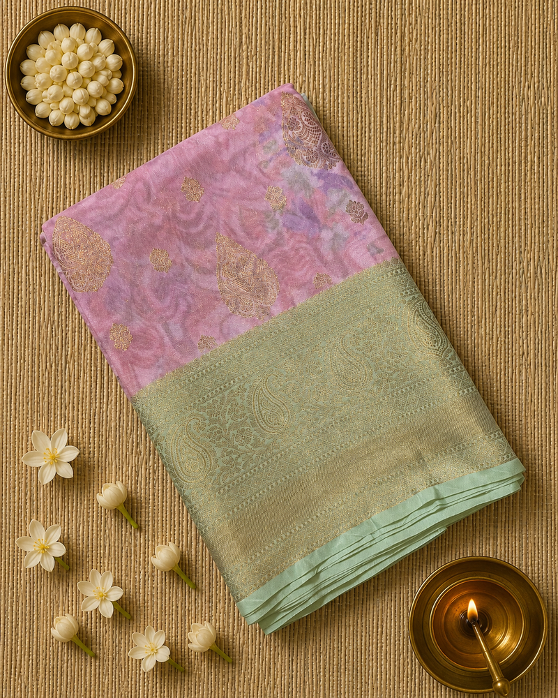 Digital Printed Gorgette Saree with Contrast Rich Pallu