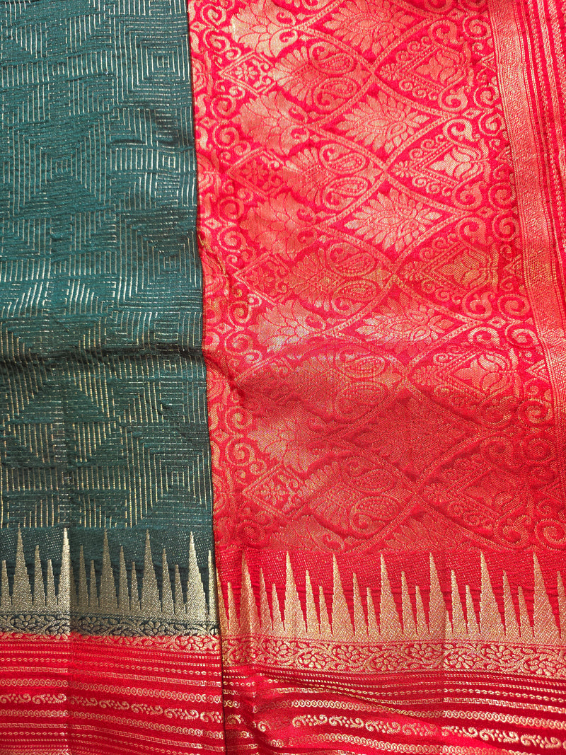 Premium Semi Mysore Crepe with Vintage Temple Border and Rich Pallu