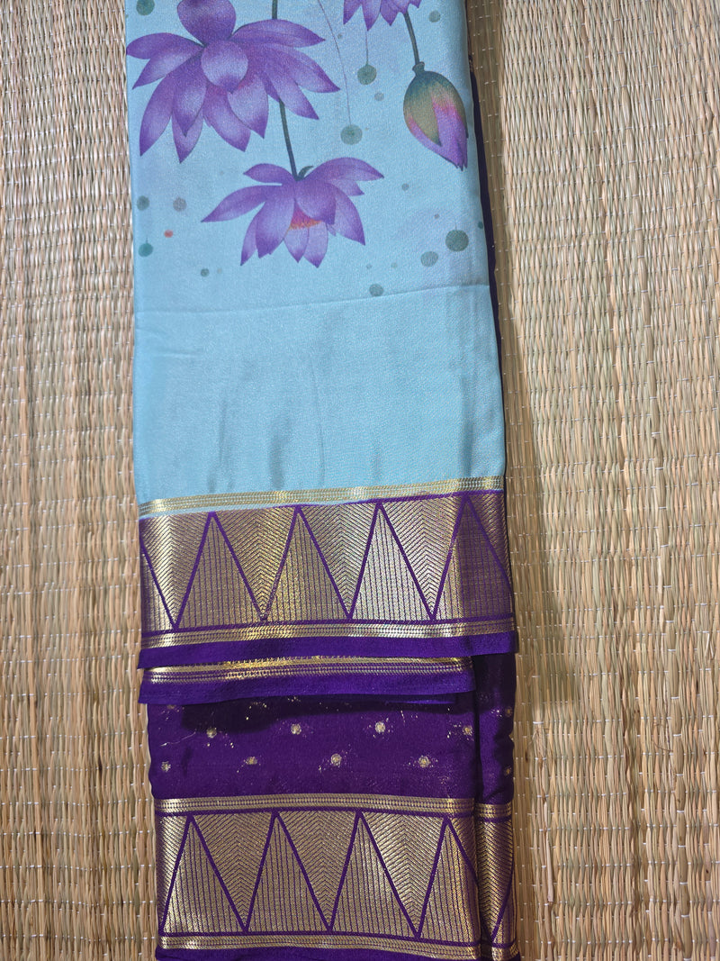 Premium Printed Semi Mysore Crepe Saree