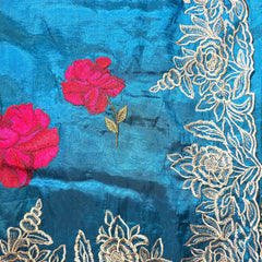 Pure Raw Silk Saree with Scalloped Border and Embroidery
