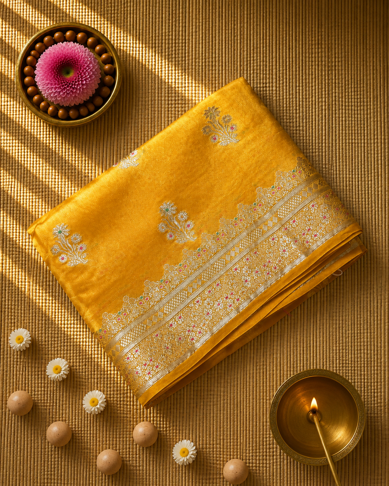 Pure Kora Silk Saree in Prisitine Yellow