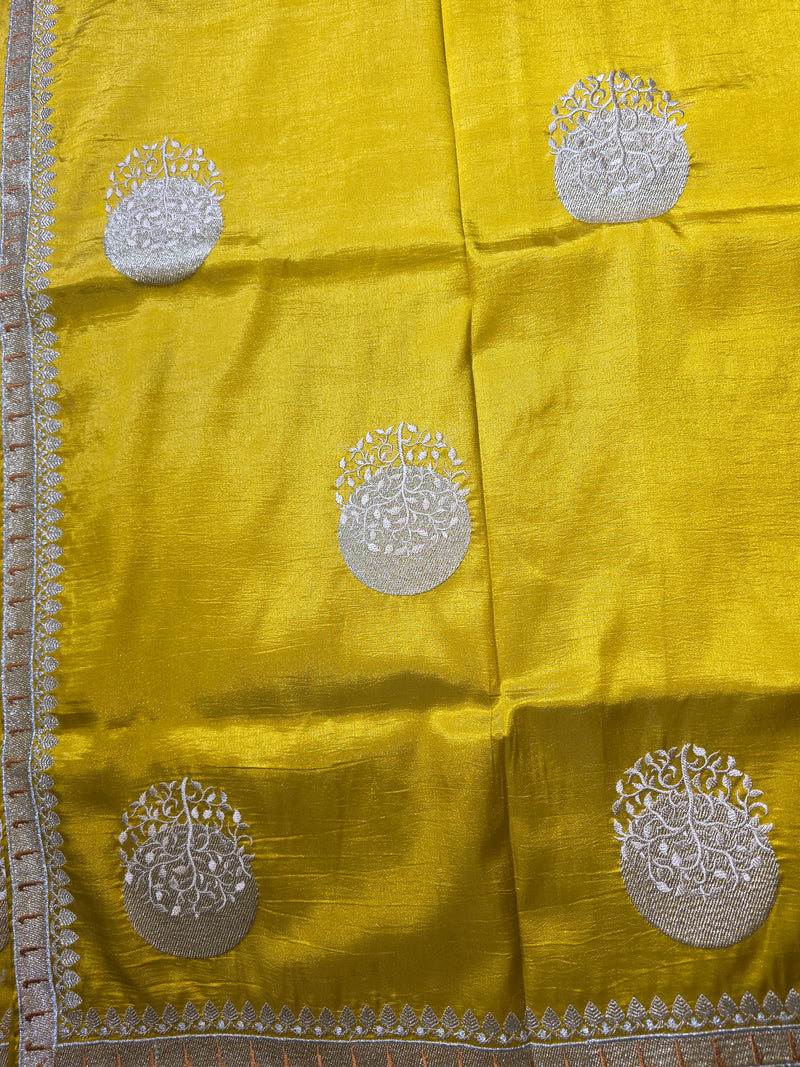 Yellow Pure Raw Silk Saree with Classic Embroidery