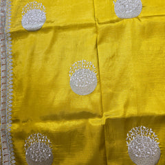 Yellow Pure Raw Silk Saree with Classic Embroidery