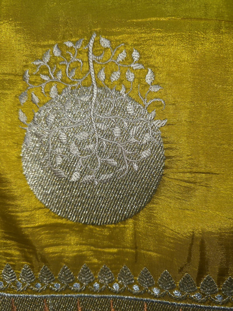 Yellow Pure Raw Silk Saree with Classic Embroidery