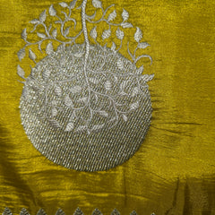 Yellow Pure Raw Silk Saree with Classic Embroidery