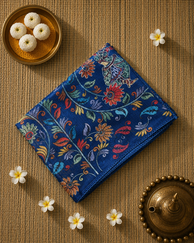 Kalamkari Printed Silk Kota Saree with Aari Work