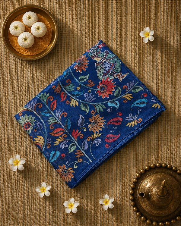 Kalamkari Printed Silk Kota Saree with Aari Work