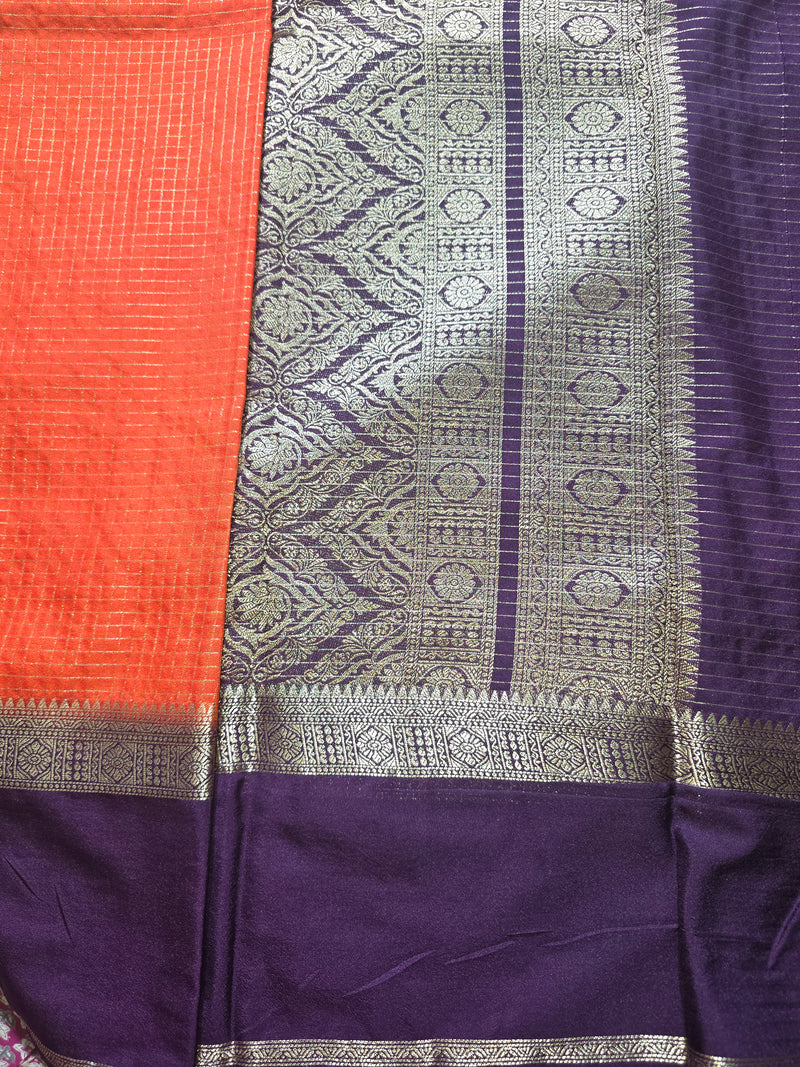 Premium Semi Mysore Crepe in Vintage Checks with Gap Border