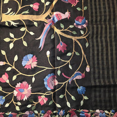Tussar Silk Saree with Embroidery and Zari Checks
