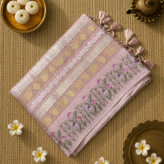 Kota Tissue Saree with Zari Weaving and Embroidery