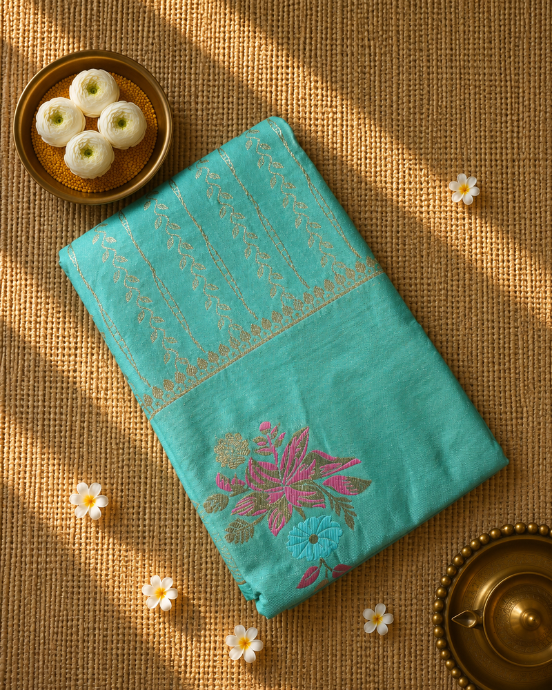 Premium Semi Mysore Crepe with Woven Meena Butis and Rich Pallu