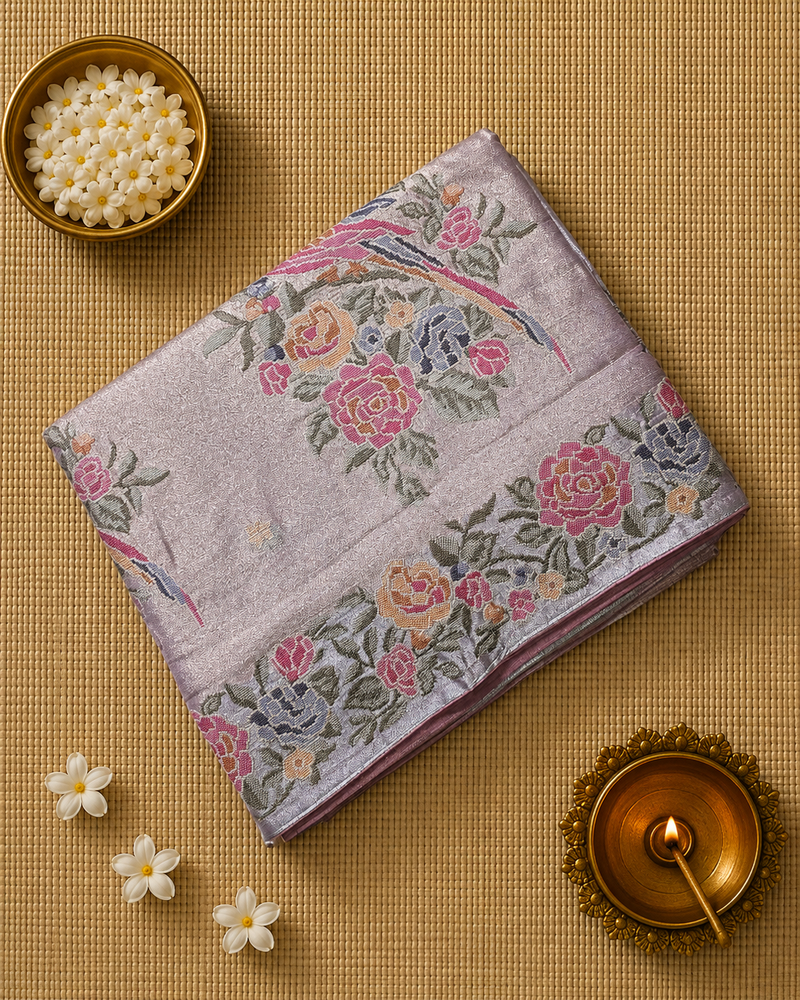 Pure Kora TissueSaree with Exquisite Petit Point Embroidery