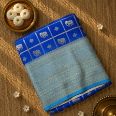 Premium Semi Mysore Crepe with Elephant motifs ,Rich Pallu and Ganga Jamuna Border