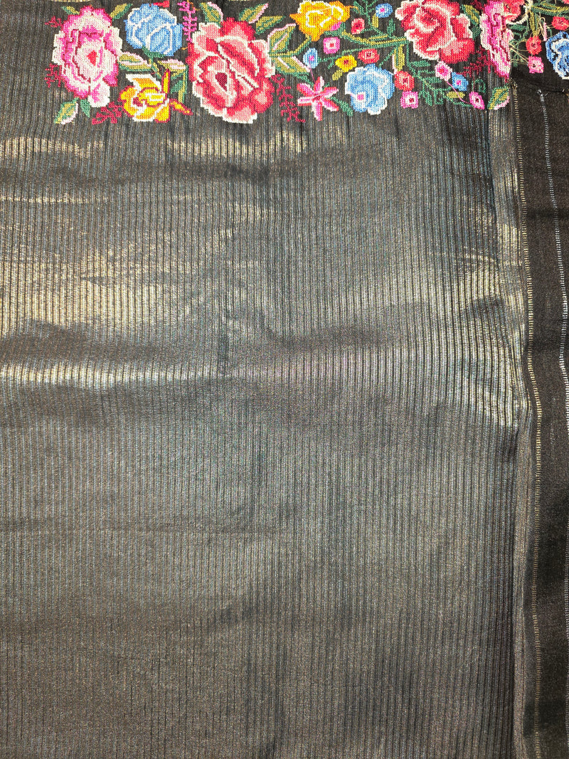 Tussar Silk Saree with Embroidery and Zari Stripes