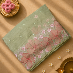 Crush Tissue Saree with Thread and Mirror Work