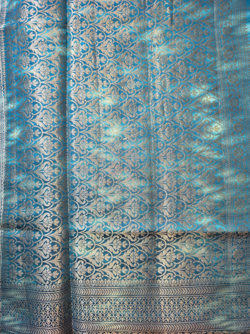 Blue Pure Chiniya Silk Saree with Rich Pallu and Blouse