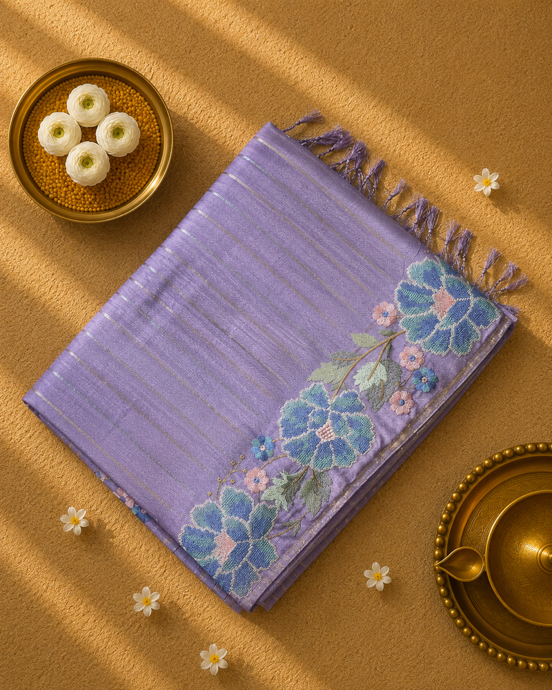 Pure Tussar Silk Sarees with Vertical Zari Stripes and Designer Blouse