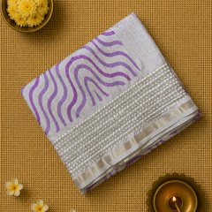 Printed Tussar Silk Saree with Embroidered Border