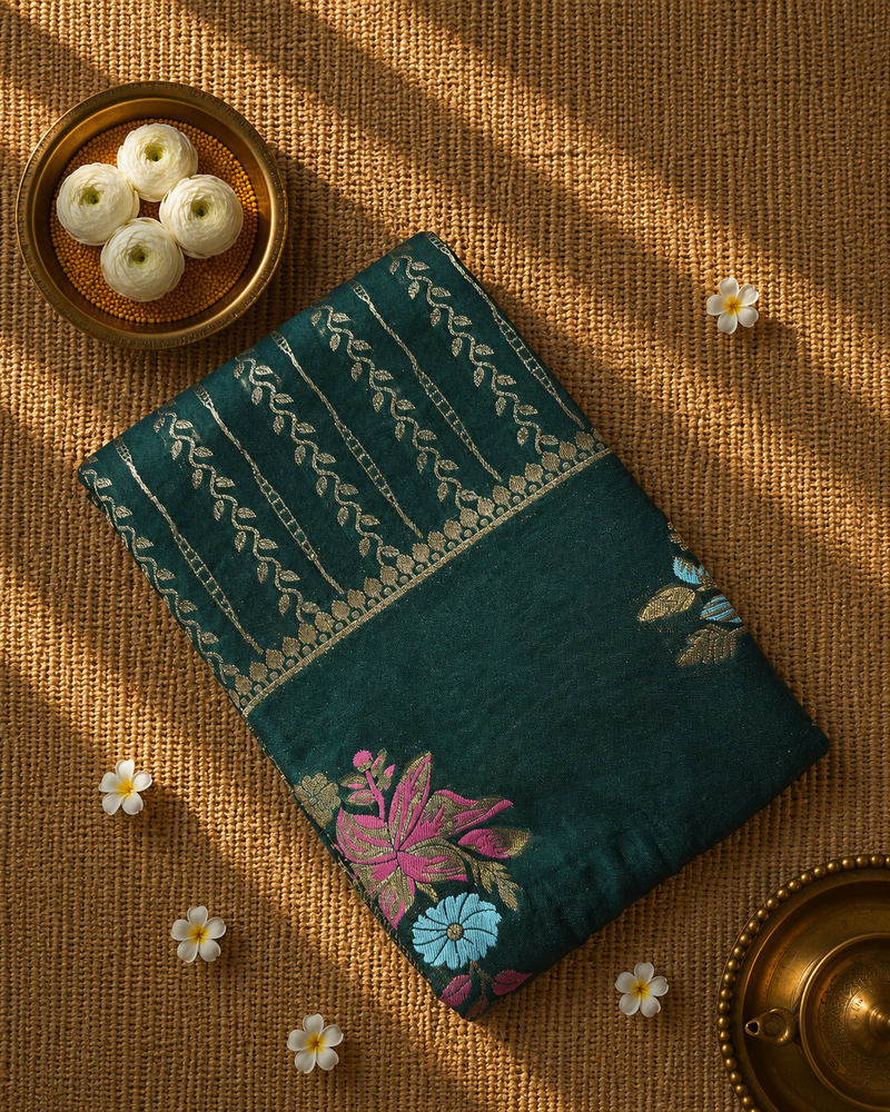 Premium Semi Mysore Crepe with Woven Meena Butis and Rich Pallu