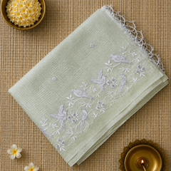Linen Zari Saree with Pretty Bird Embroidery
