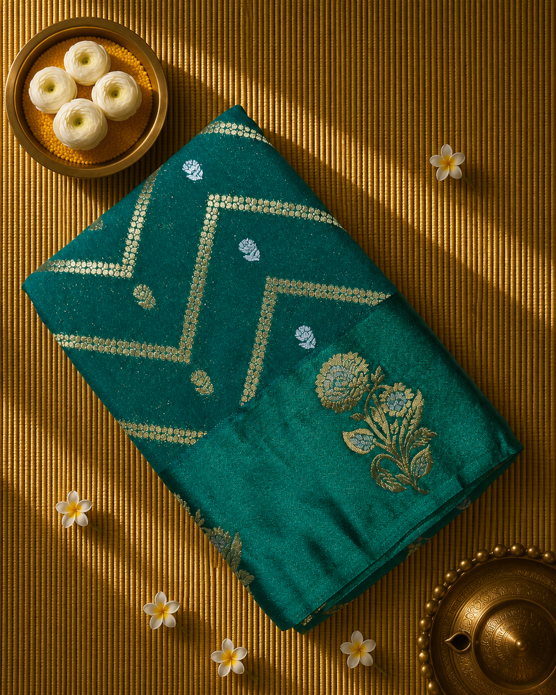 Crepe Saree with Contrast Blouse , Rich Pallu and Satin Border