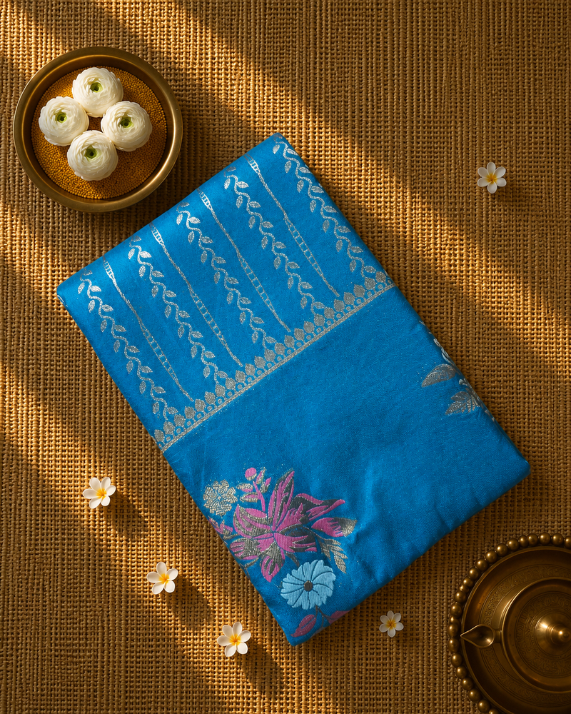 Premium Semi Mysore Crepe with Woven Meena Butis and Rich Pallu