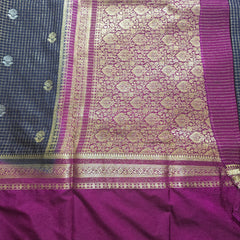 Premium Semi Mysore Crepe with Vintage Checks and Gap Border