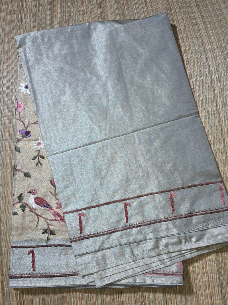 Pure Kora Tissue Saree with Muniya Border and Heavy Embriodery