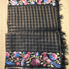 Tussar Silk Saree with Embroidery and Zari Checks