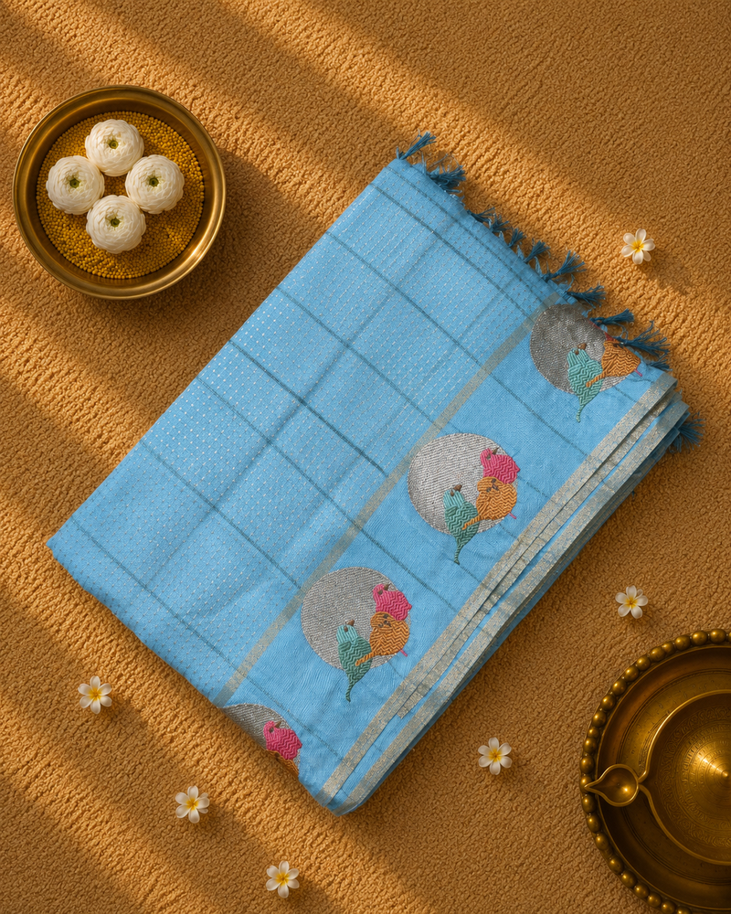 Pure Tussar Silk Saree with Zari Weaving and Embroidery