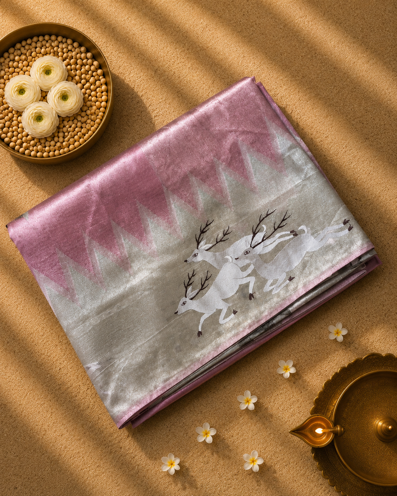 Pure Kora Tissue Saree with Embroidery and heavy Blouse