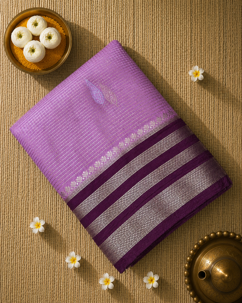 Premium Semi Mysore Crepe Saree with Vintage Checks and Rich Pallu