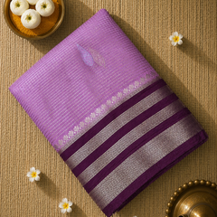 Premium Semi Mysore Crepe Saree with Vintage Checks and Rich Pallu