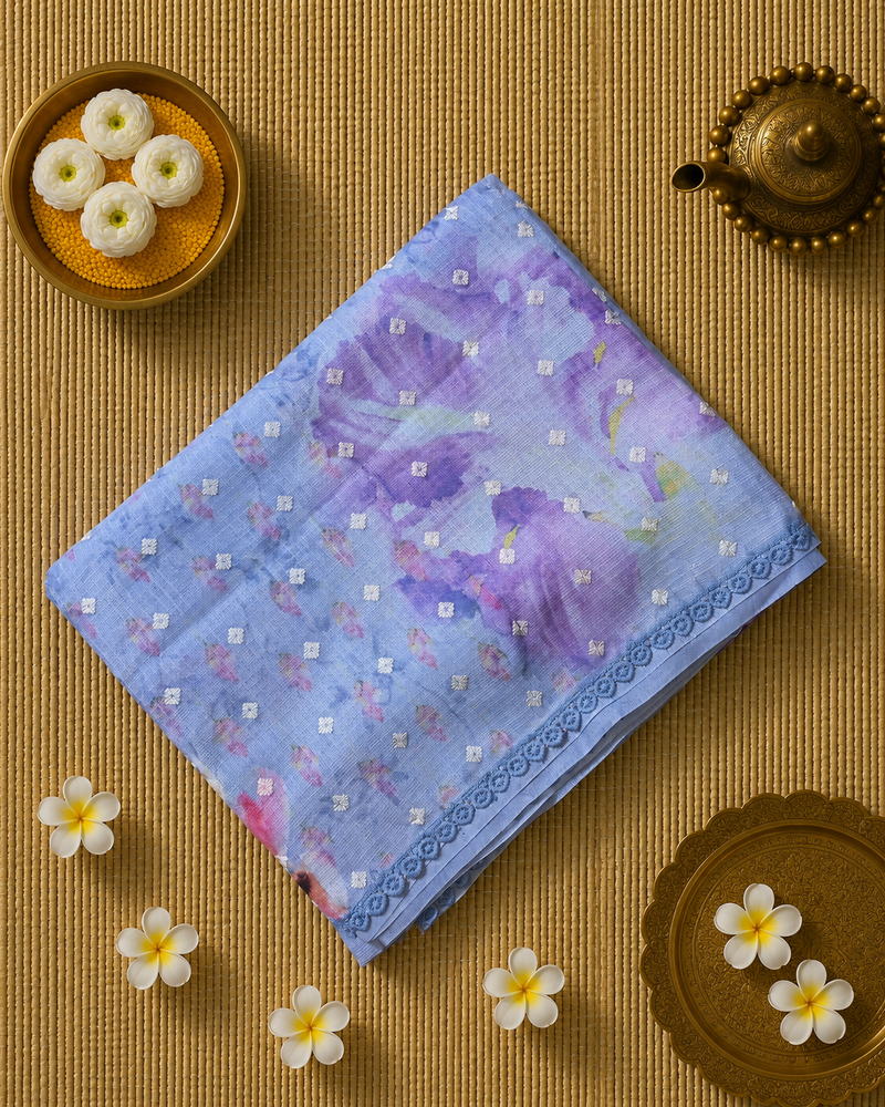 Kota Silk Saree with Digital Print and Embroidery