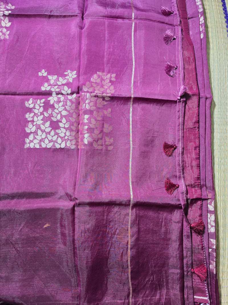 Ombre Shaded Paper Silk Saree with woven motifs