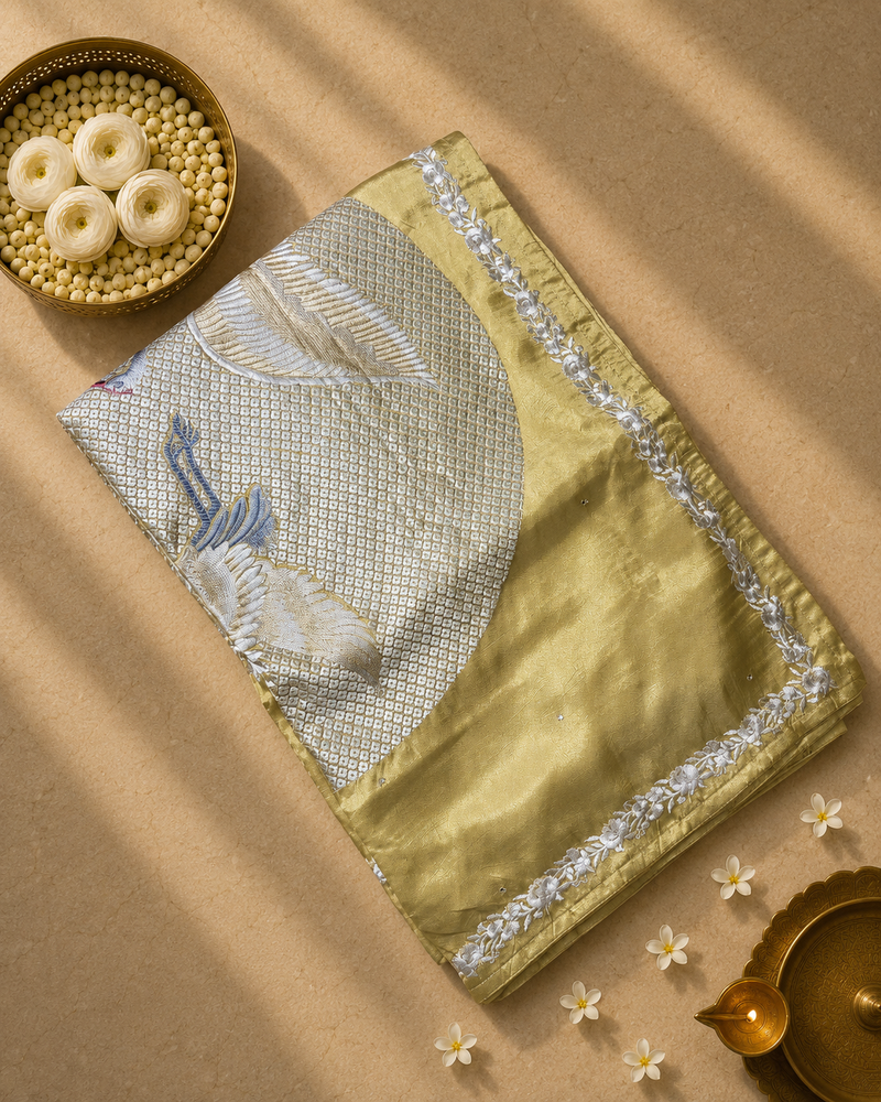 Pure Raw Silk Saree with Falcon Embroidered Pallu