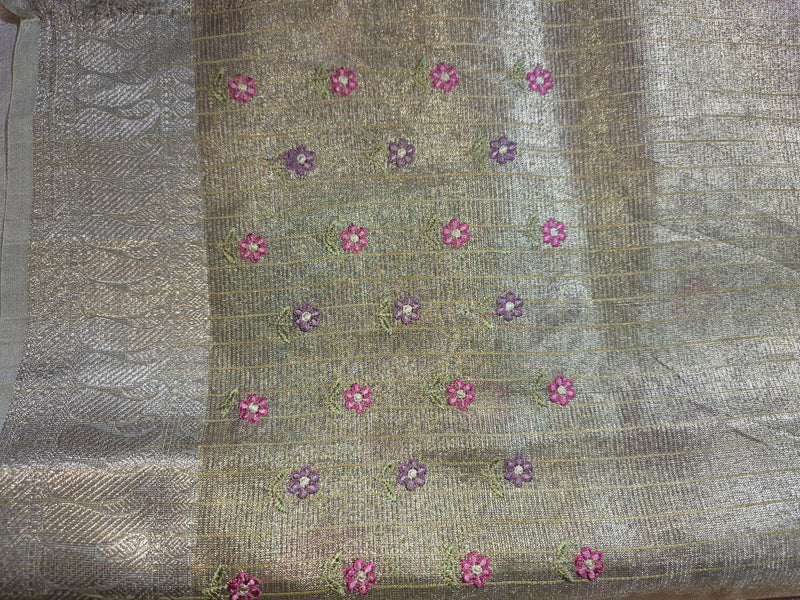 Kota Tissue Saree with Embroidery