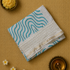 Printed Tussar Silk Saree with Embroidered Border