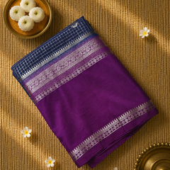 Premium Semi Mysore Crepe with Vintage Checks and Gap Border