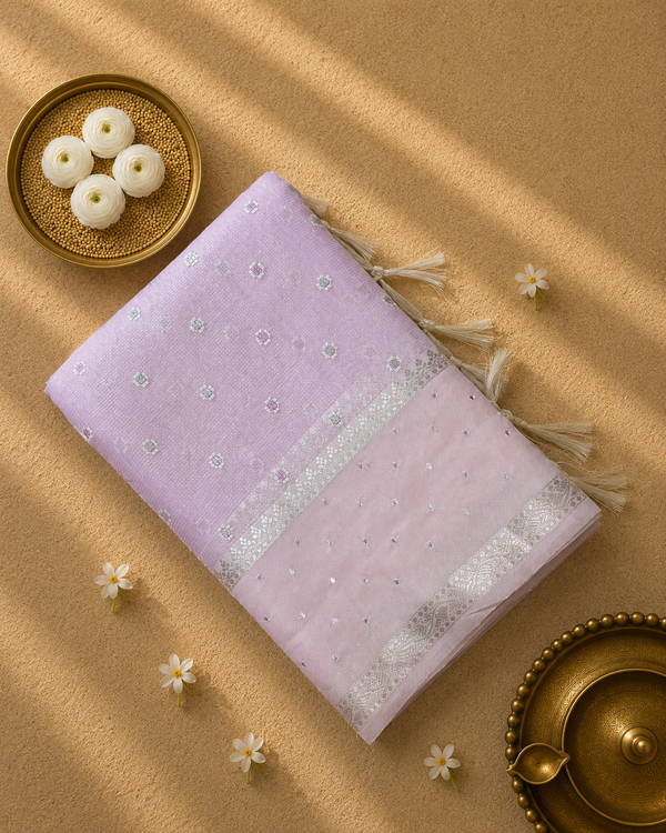 Linen Tissue Saree with Mirror work