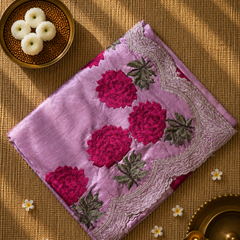 Pure Raw Silk Saree with Scallop Border and Embroidery