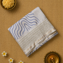 Printed Tussar Silk Saree with Embroidered Border