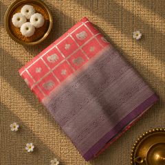 Premium Semi Mysore Crepe with Elephant motifs ,Rich Pallu and Ganga Jamuna Border