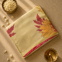 Pure Organza and Satin Fusion Saree with Satin Pleats and Blouse