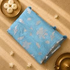 Blue Linen Tissue Saree with All over Applique work