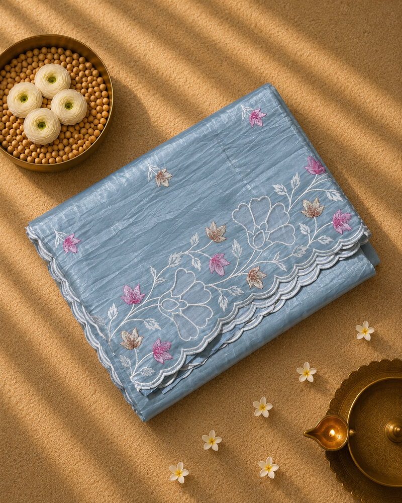 Crush Tissue Saree with Embroidery