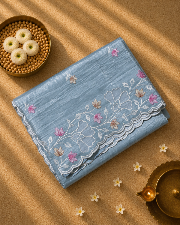 Crush Tissue Saree with Embroidery