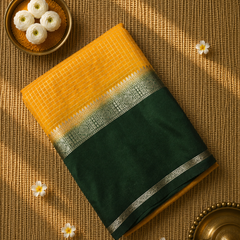 Premium Semi Mysore Crepe in Vintage Checks with Gap Border
