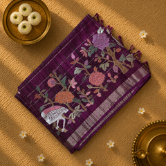 Pure Handloom Tussar Saree with Zari Checks and Embroidery